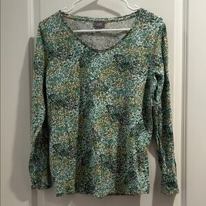 J. Jill Green Floral paisley pattern 100% cotton Women's long Sleeves Top size M